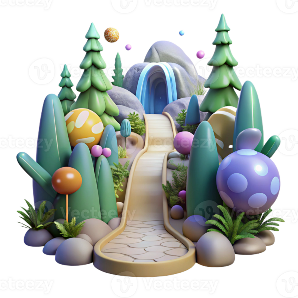 serene contemporary Forest Path Leading to Waterfall Transparent professional png