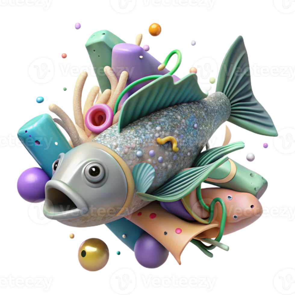 serene artistic Fish Suffocating in Polluted Water Isolated professional png