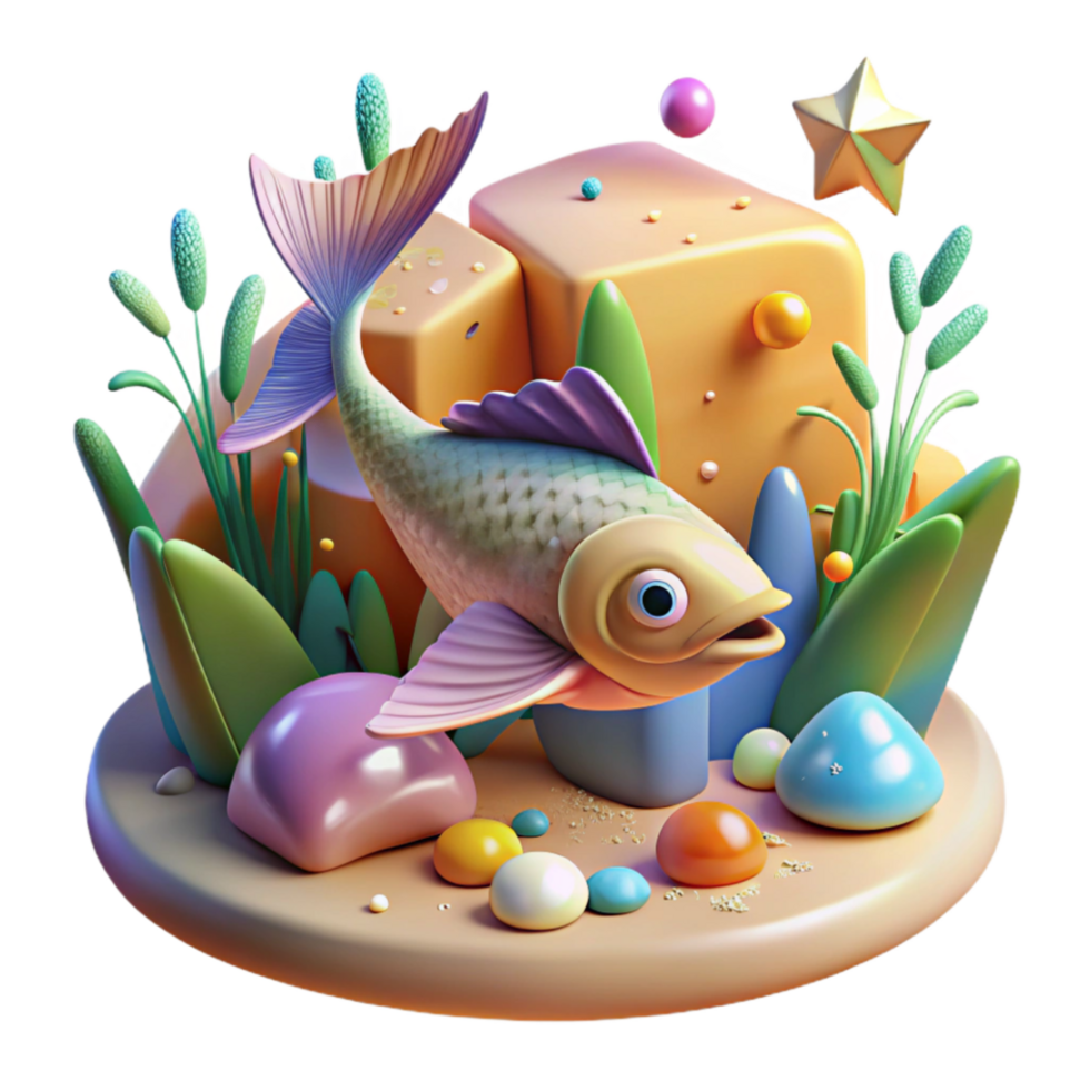 wonderful traditional Brightly Colored Wetland Fish with Bird Diving for Food Transparent Background exclusive png