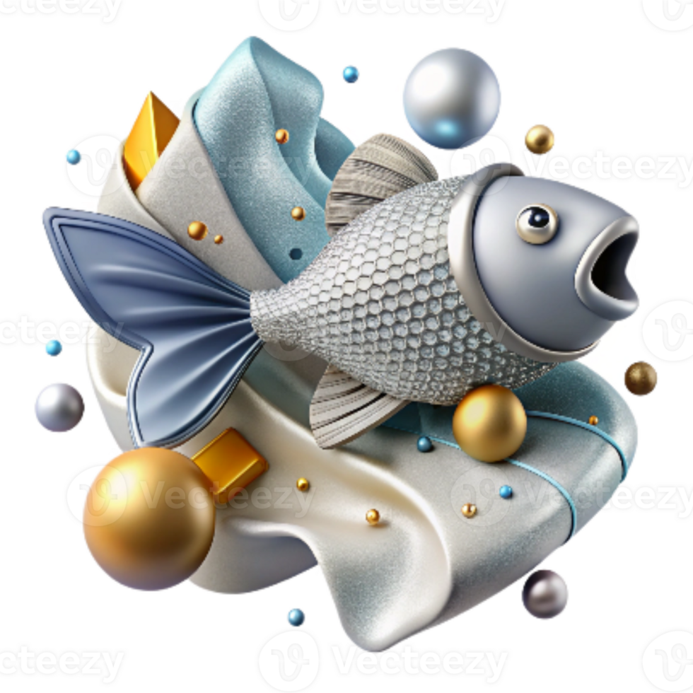 serene vintage Fish Migration Illustration Silver Isolated Element high quality png