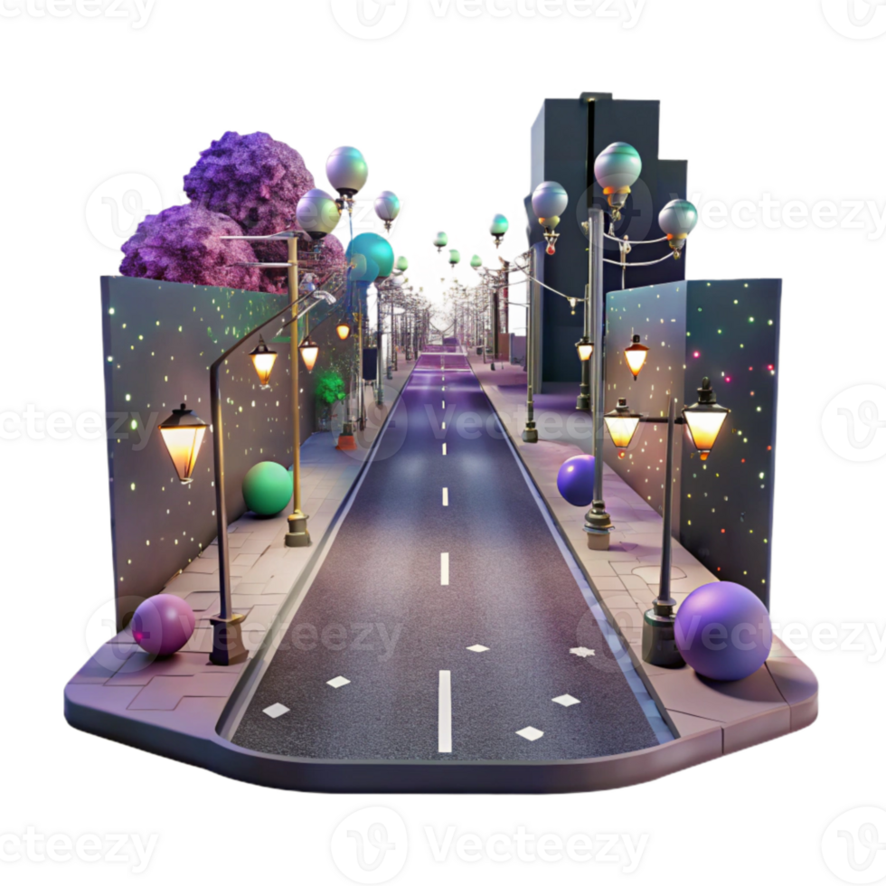 stunning modern City Street with Pedestrians at Night Isolated Element professional png