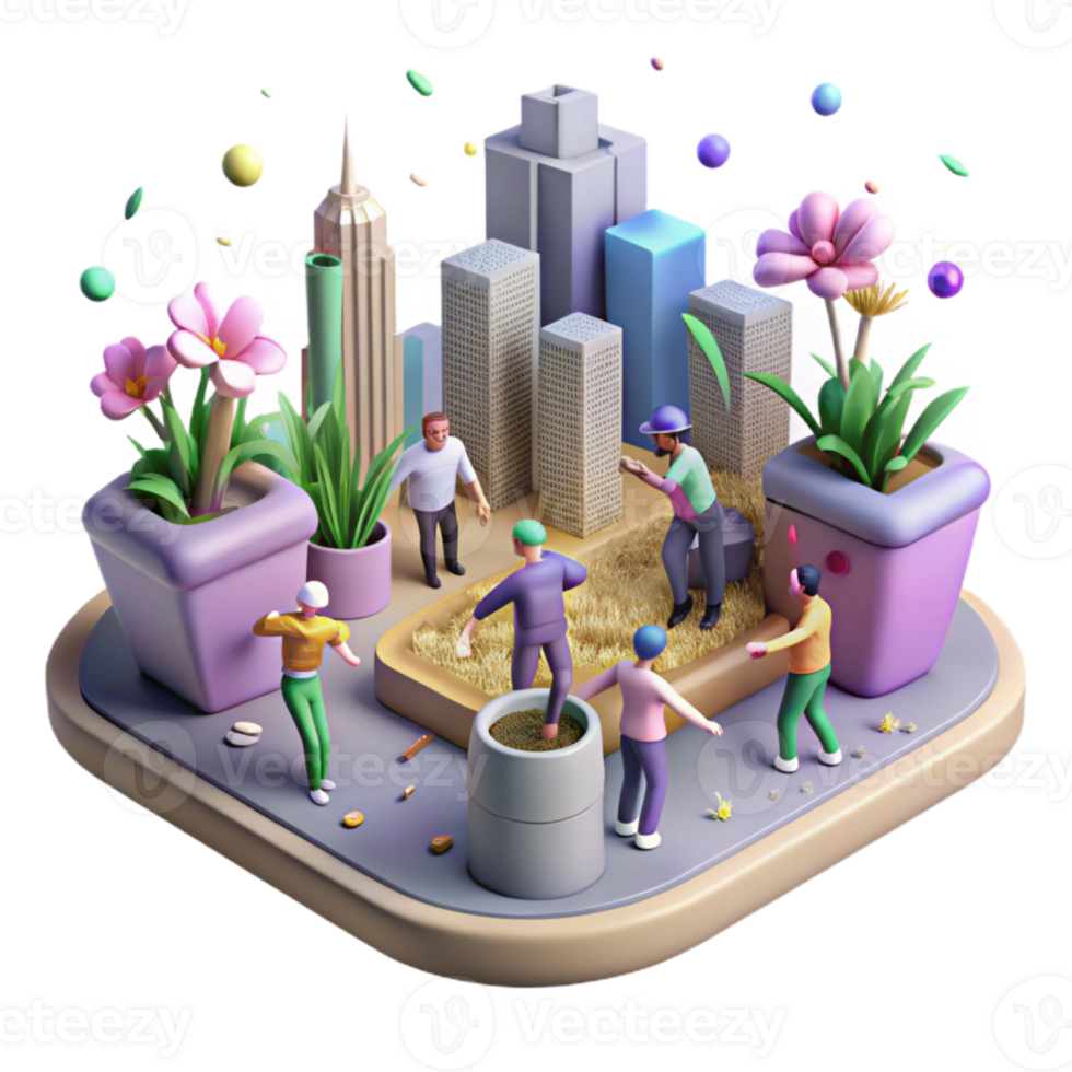 dramatic artistic Community Planting Flowers in Urban Area Isolated Cutout high quality png
