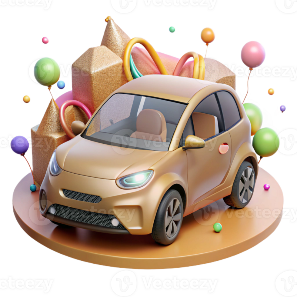 vibrant vintage Electric Car in City Street Side View Isolated Element detailed png