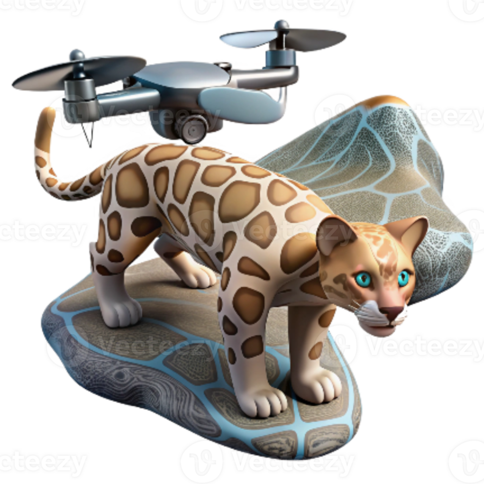 beautiful minimalist Drone Observing Sunda Clouded Leopard Transparent Background premium png