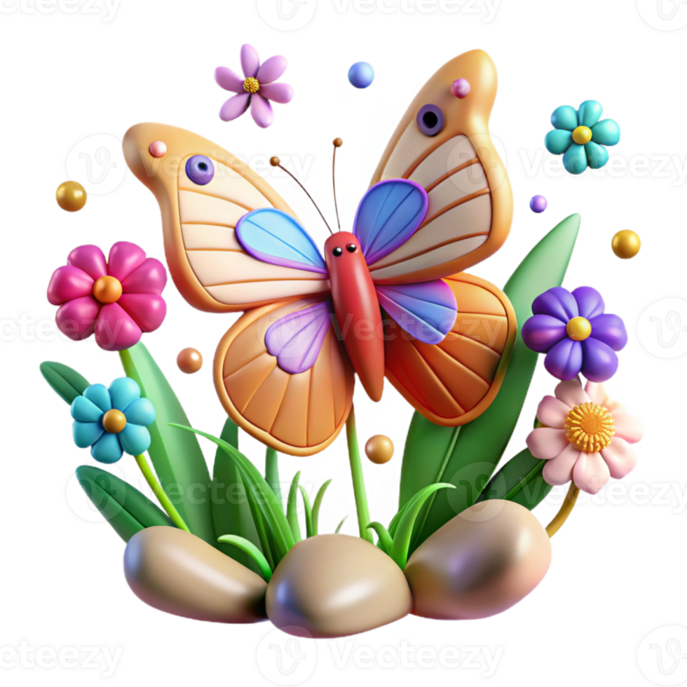 serene minimalist Butterfly on Wildflower Meadow Cutout Bright Colors genuine png