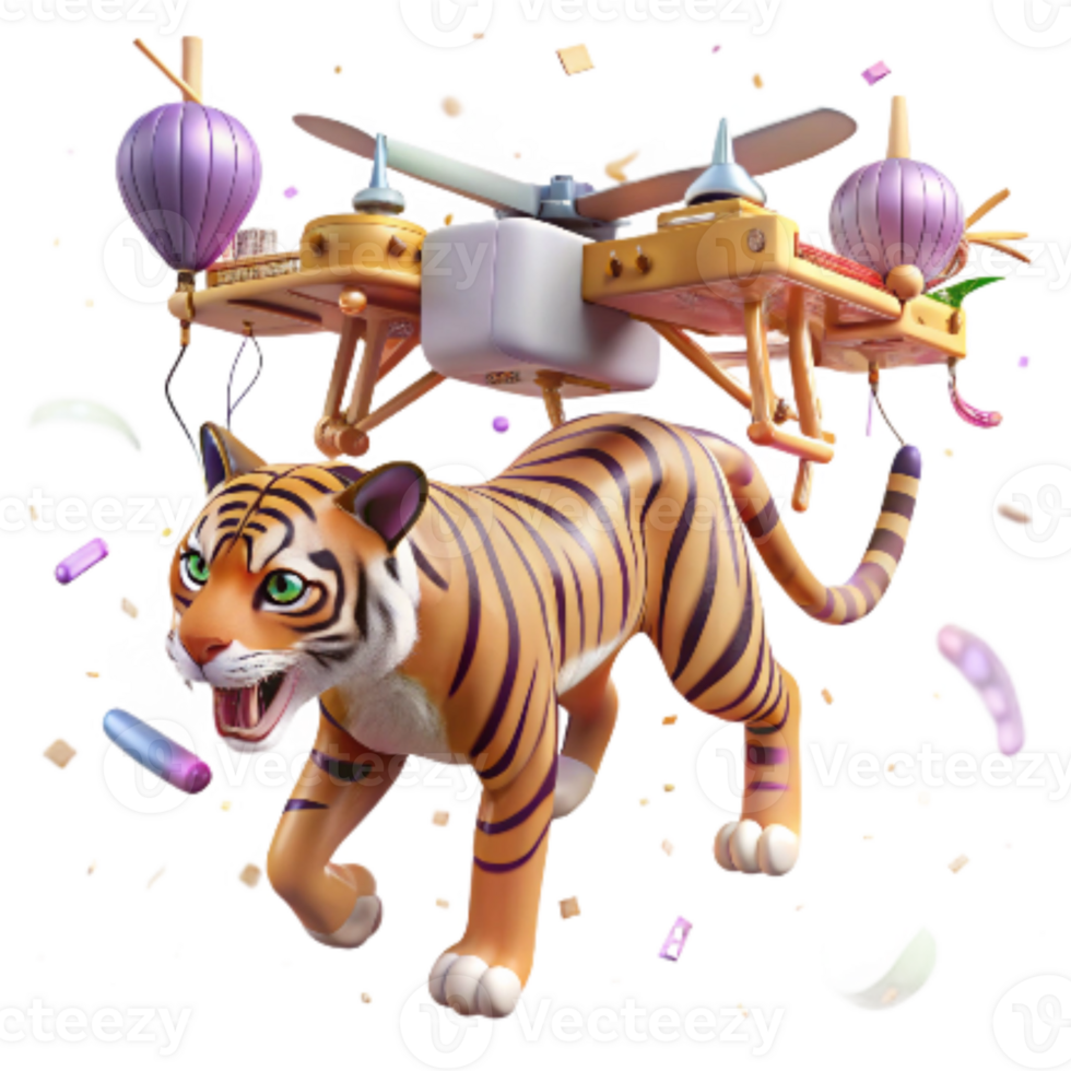 impressive artistic Drone Observing Javan Tiger Transparent Background professional png