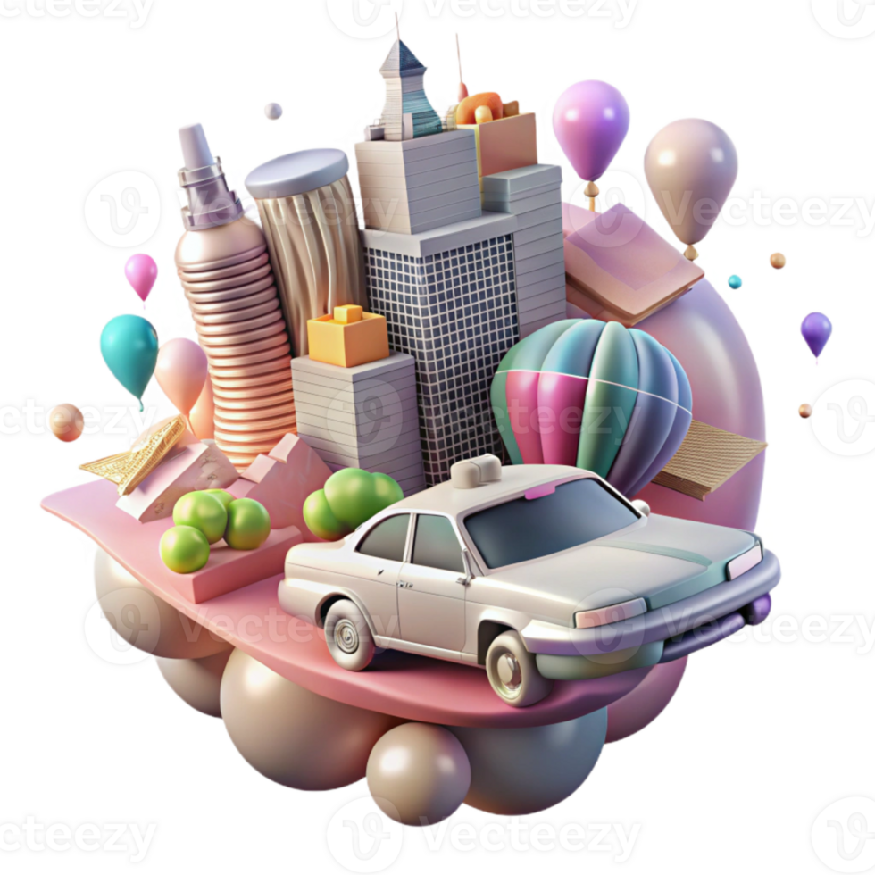 vibrant rustic Cutout Flying Car in Cityscape professional png