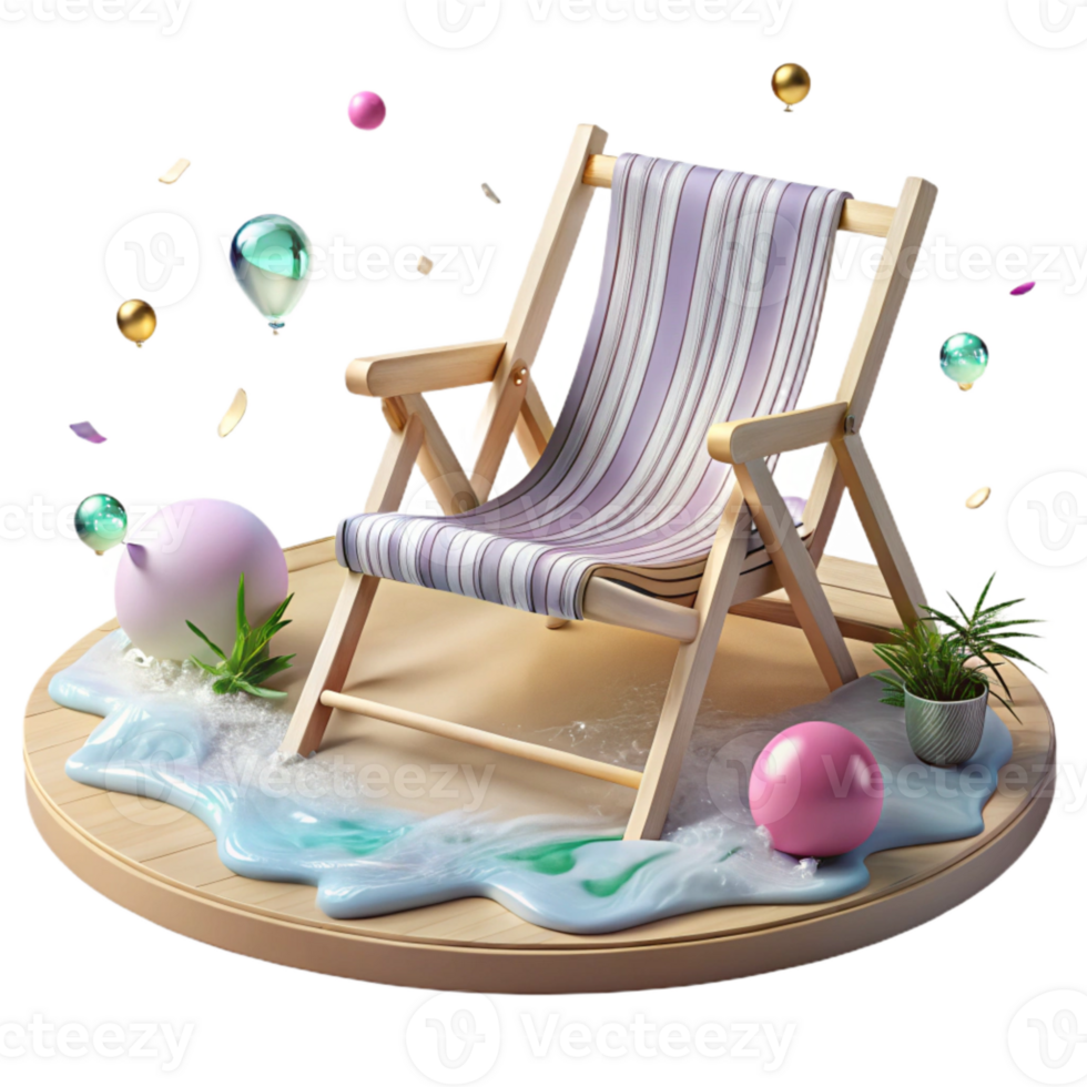 vibrant creative Empty Beach Chair on Flooded Shoreline Transparent Background Tourism Impact authentic png