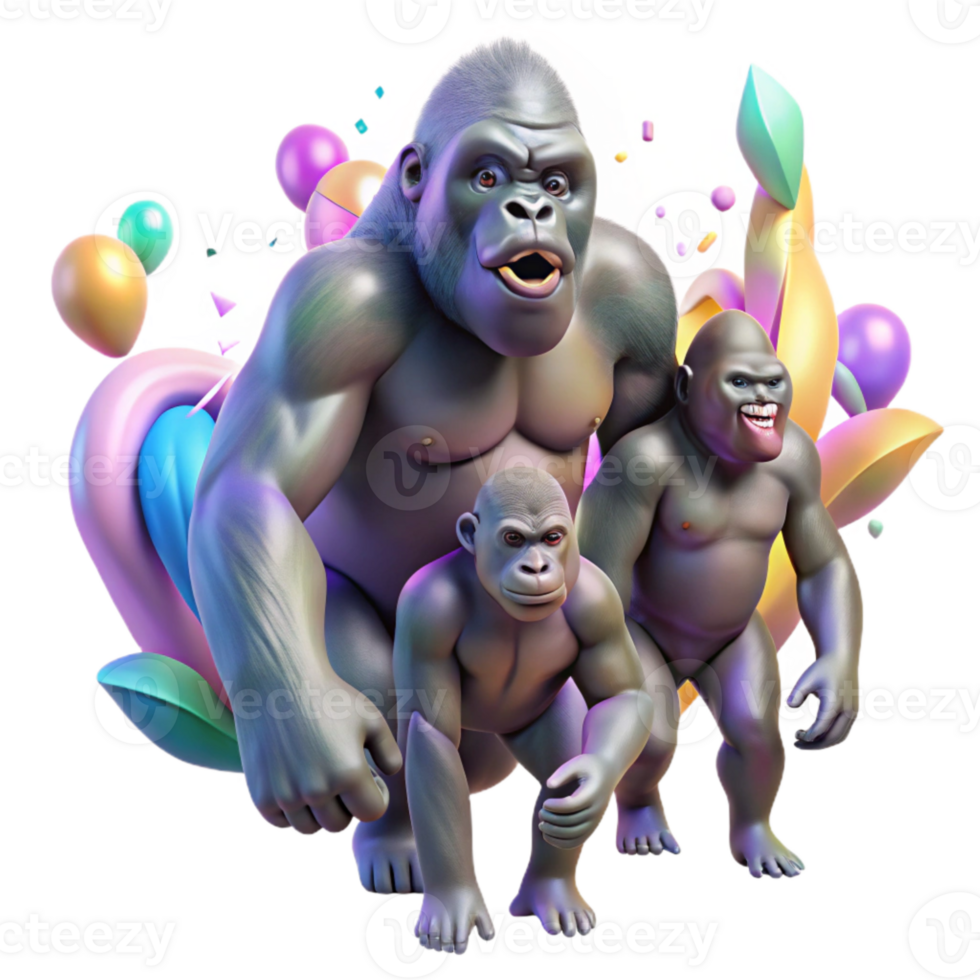 wonderful artistic Ai Tracking Gorilla Family Movement Transparent high quality png