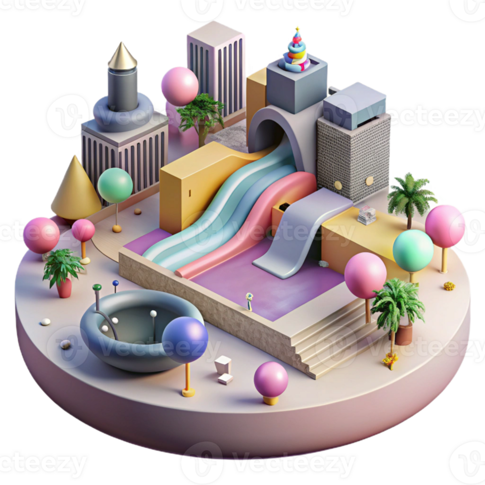stunning artistic City Park with Skatepark Isolated professional png