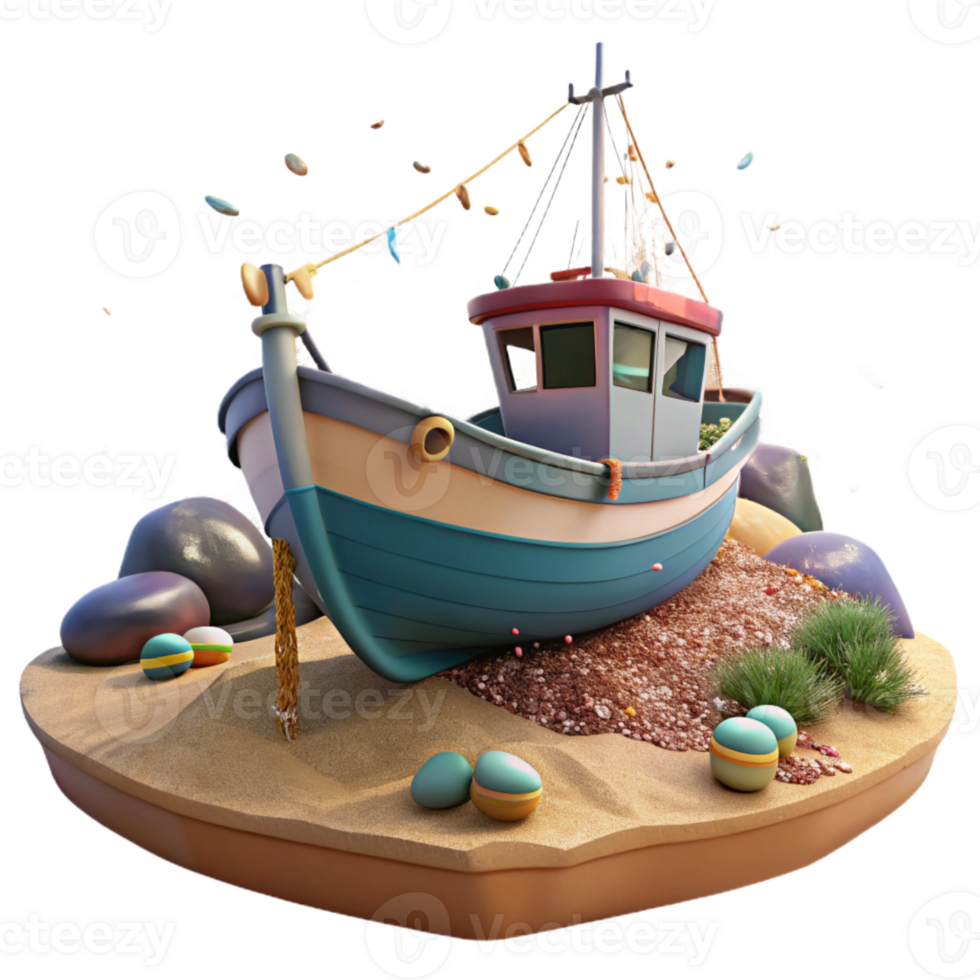 wonderful minimalist Empty Fishing Boat on Dry Land Transparent Background Fishing Industry Decline high quality png