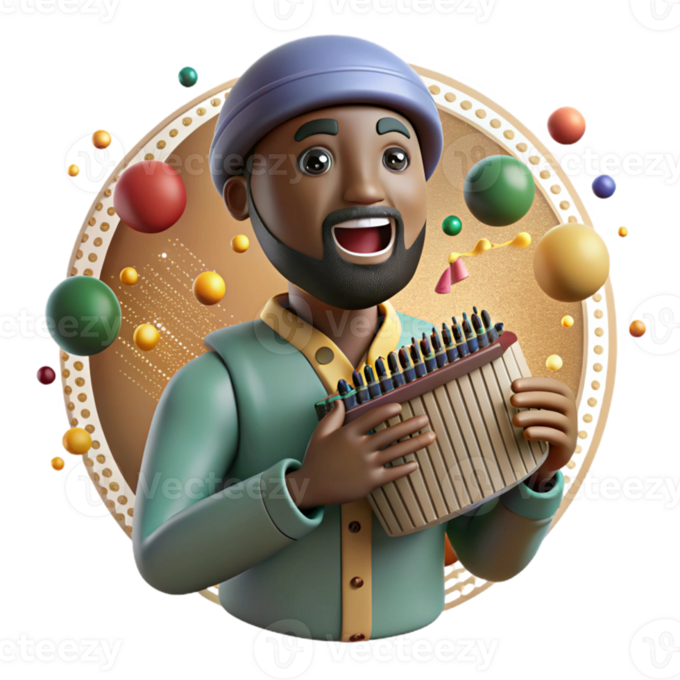beautiful traditional African Mbira Player Close Up View Cutout high resolution png