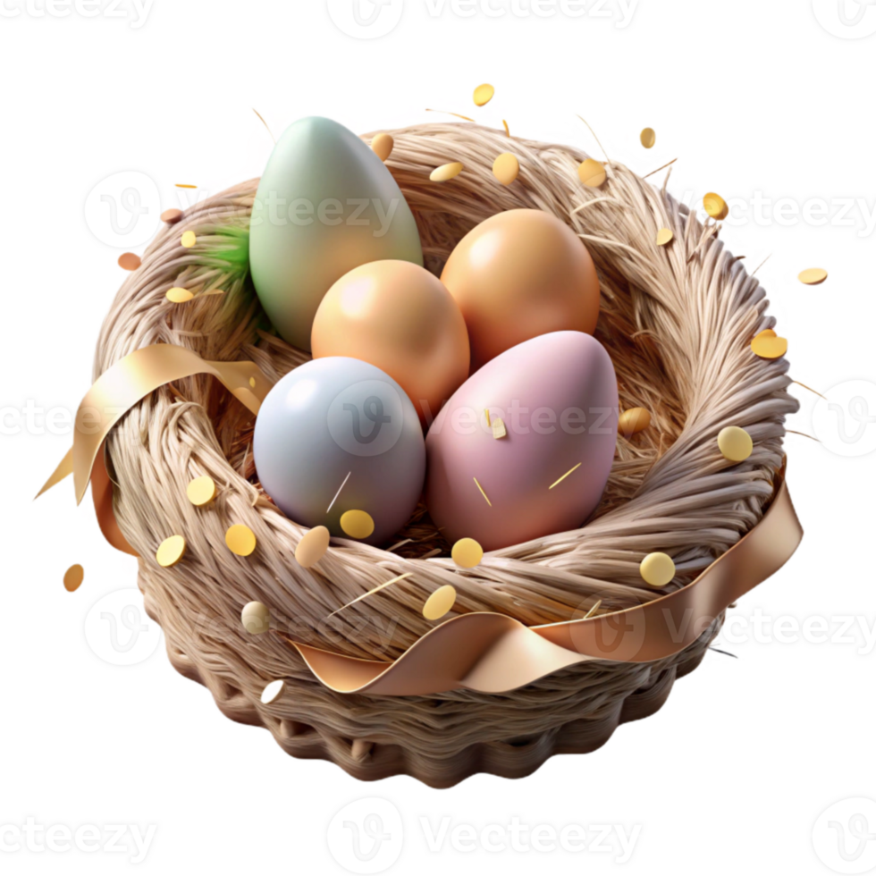wonderful minimalist Bird Nest with Eggs Isolated on Transparent Background high resolution png