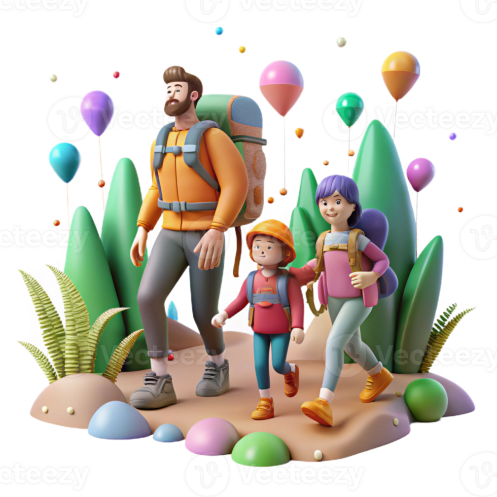 stunning artistic Family Hiking in Protected Forest Transparent Background exclusive png