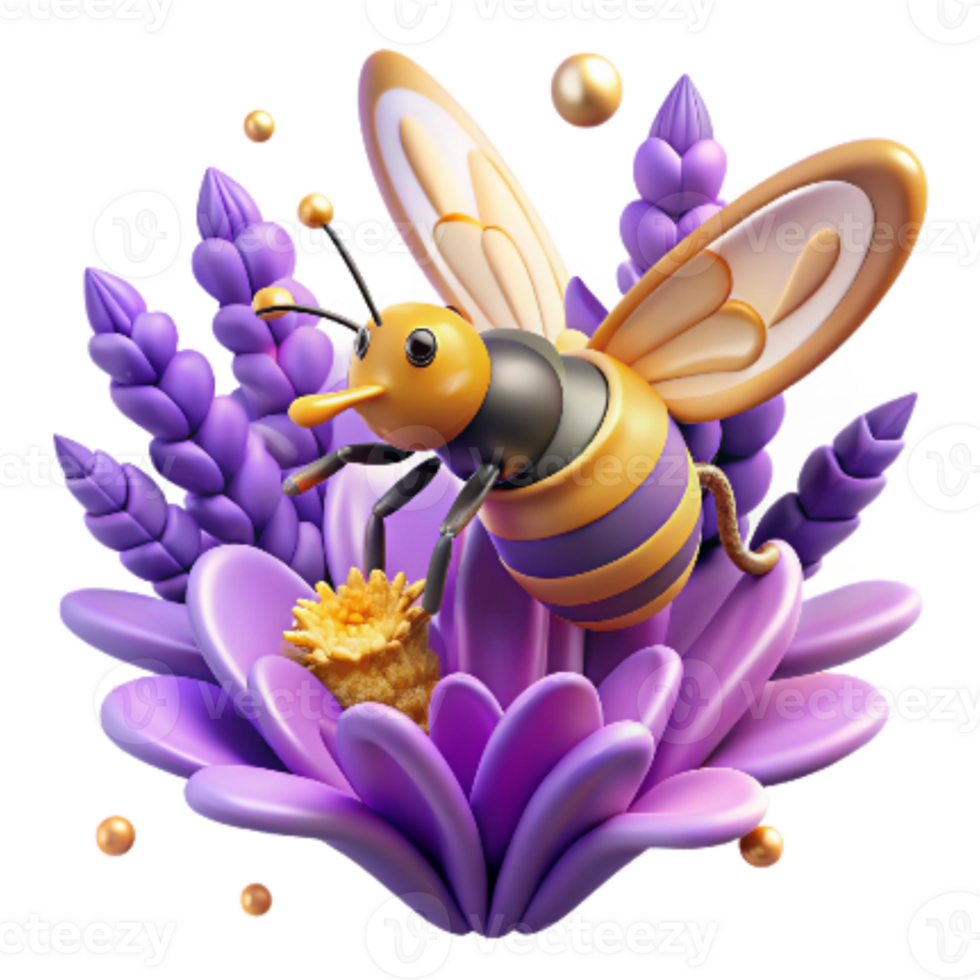 impressive traditional Bee on Purple Lavender Flower Isolated authentic png
