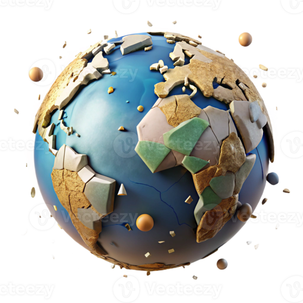 vibrant vintage Earth Globe with Cracks Transparent Background png