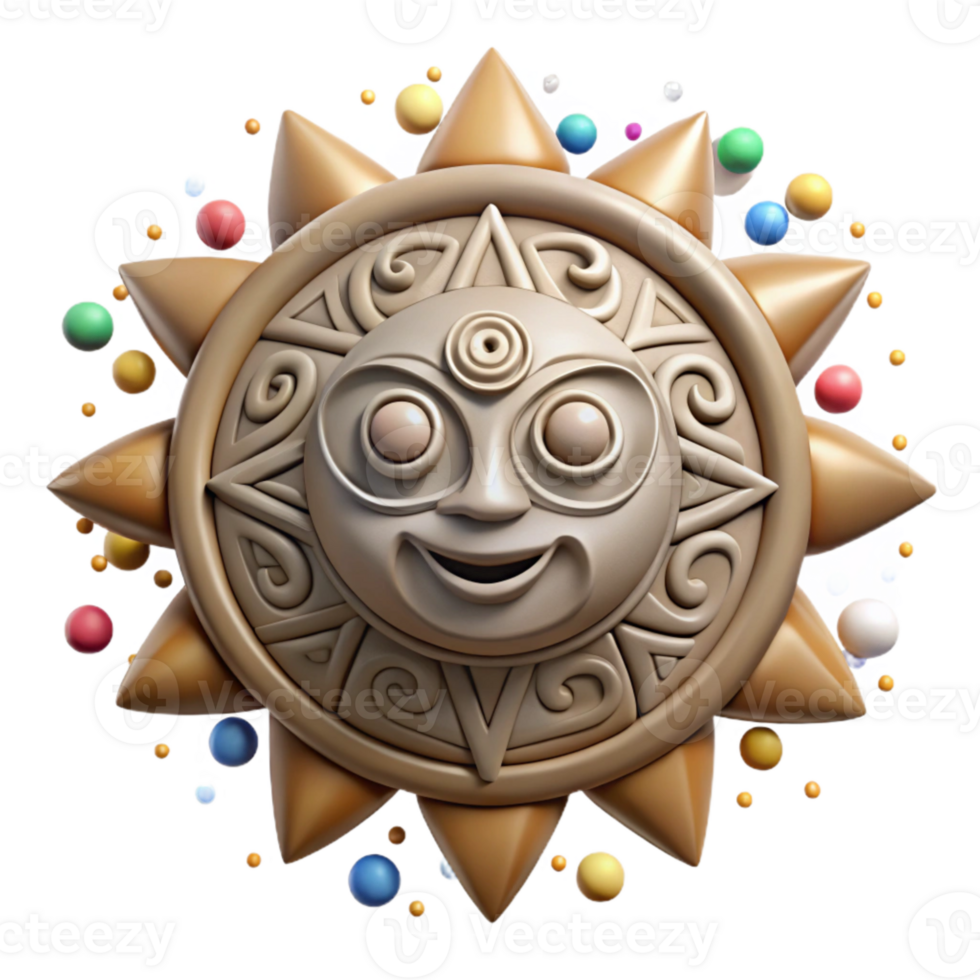stunning abstract Aztec Sun Stone Relief Detail Isolated on Transparent Background detailed png