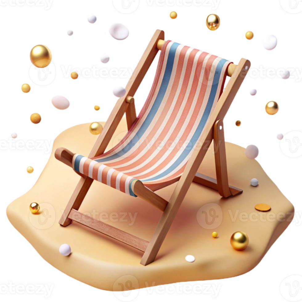 extraordinary creative Beach Chair Cutout Isolated on Transparent Background Striped Fabric high resolution png