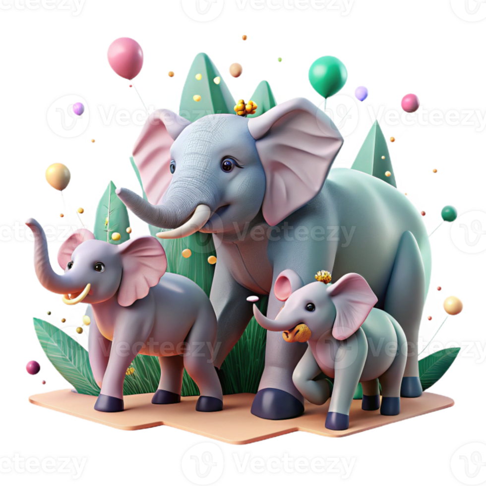 impressive artistic Elephant Family Fleeing Poachers Isolated high quality png