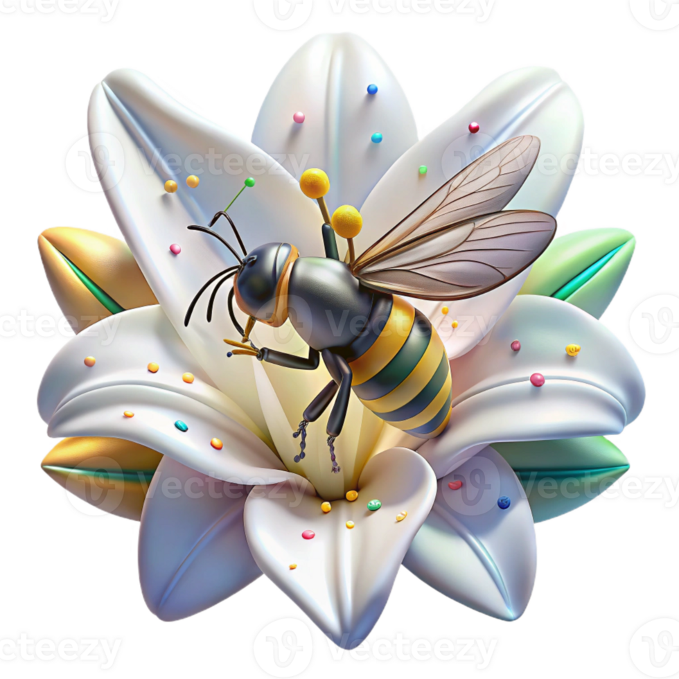 impressive creative Bee on White Lily Close Up Transparent Background professional png
