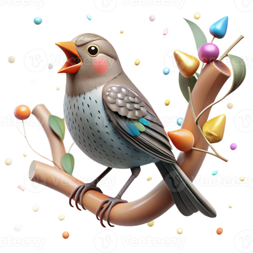 serene artistic Bird Perched on Branch in Rewilded Area Isolated detailed png