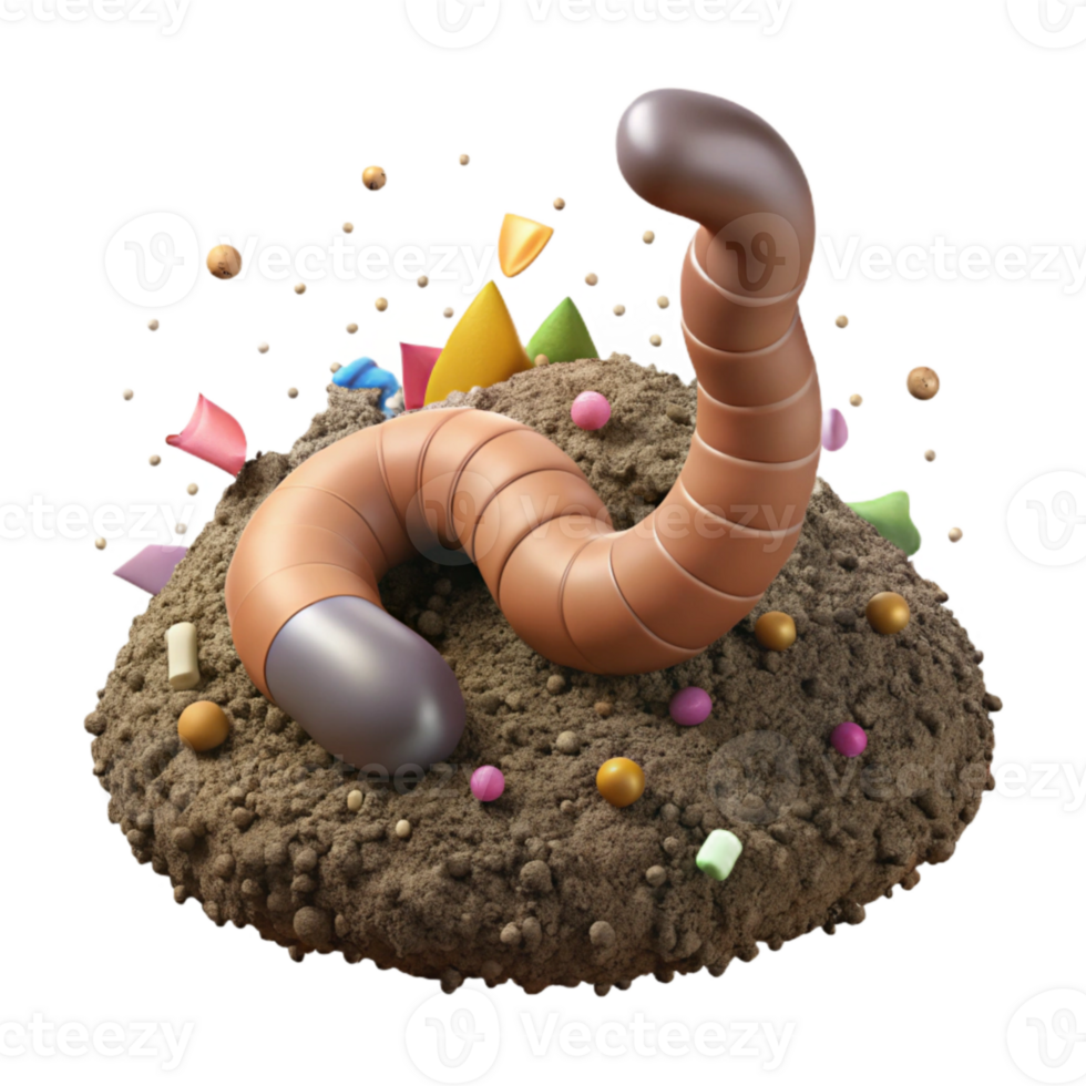 extraordinary artistic Close Up of Worm in Compost Transparent Background detailed png