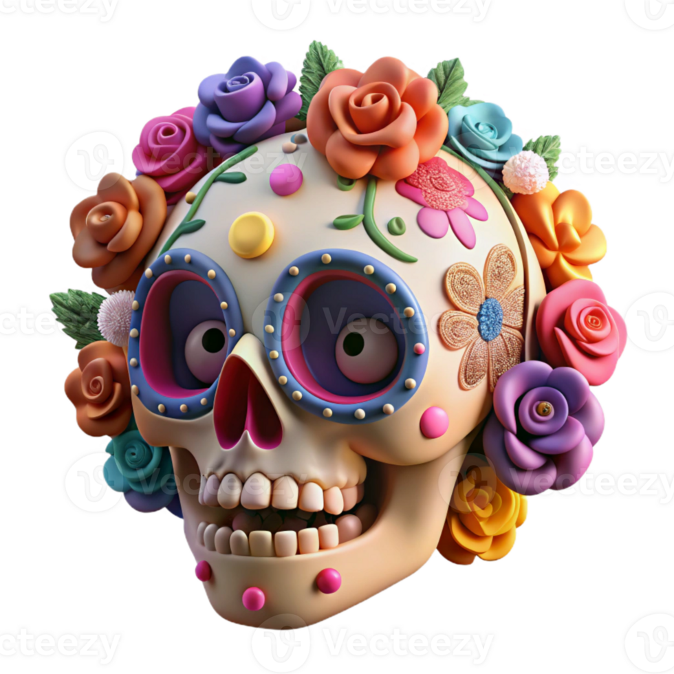 stunning classic Dia De Los Muertos Sugar Skull Colorful Cutout exclusive png