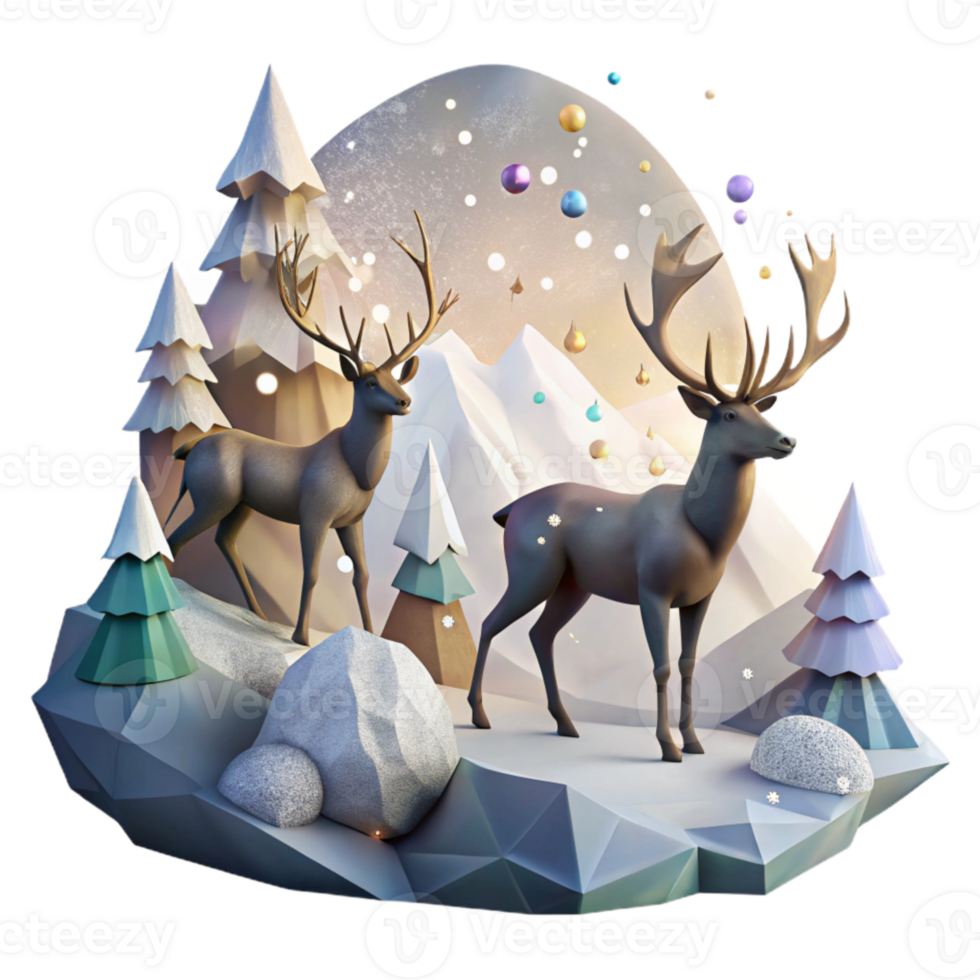 dramatic artistic Caribou Migration Herd Silhouette Cutout Snowy Landscape Transparent Background original png