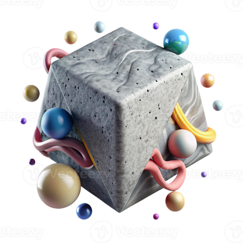 elegant abstract Floating Cube Concrete Texture Transparent Background original png