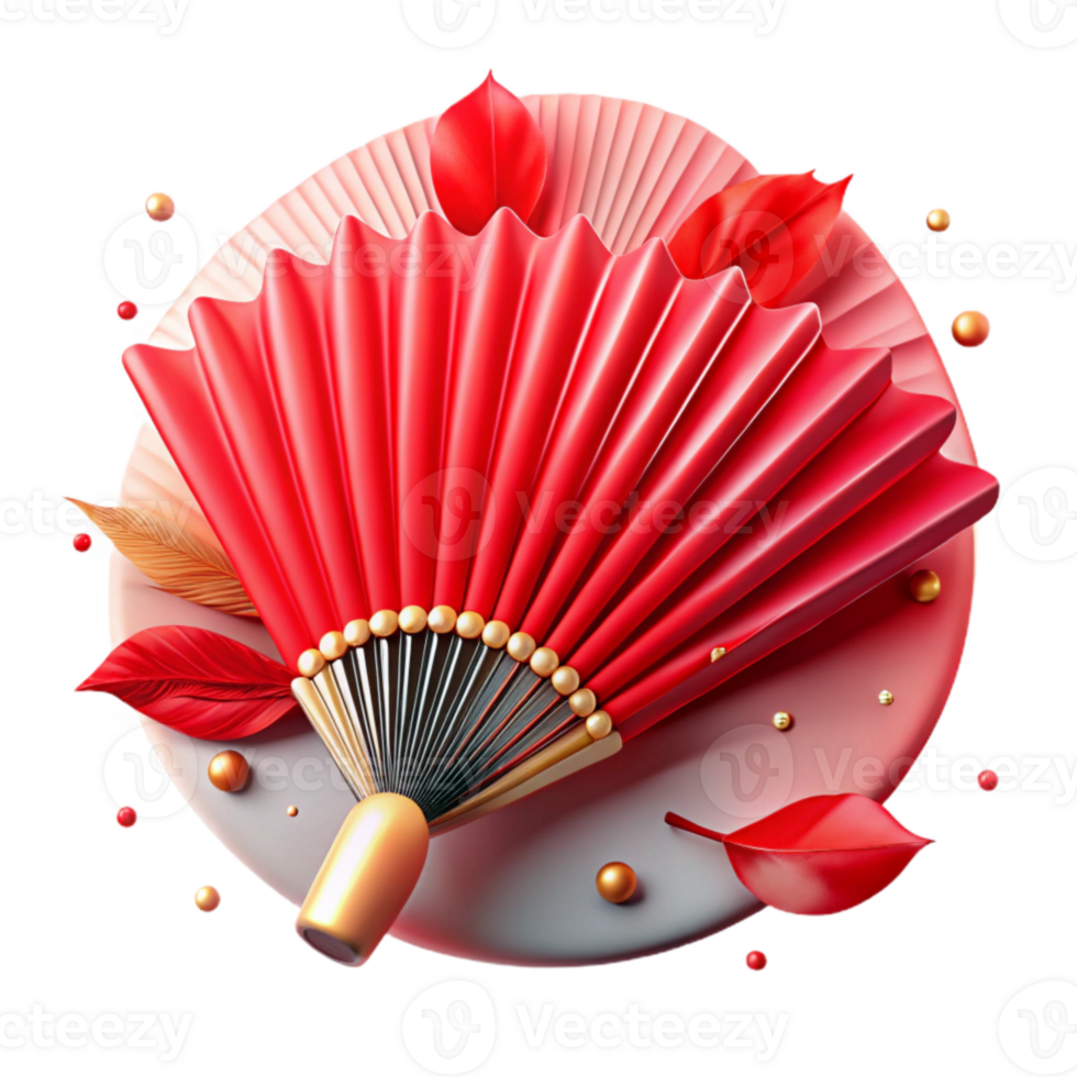 vibrant modern Feathered Ceremonial Fan Bright Red Transparent Background high resolution png