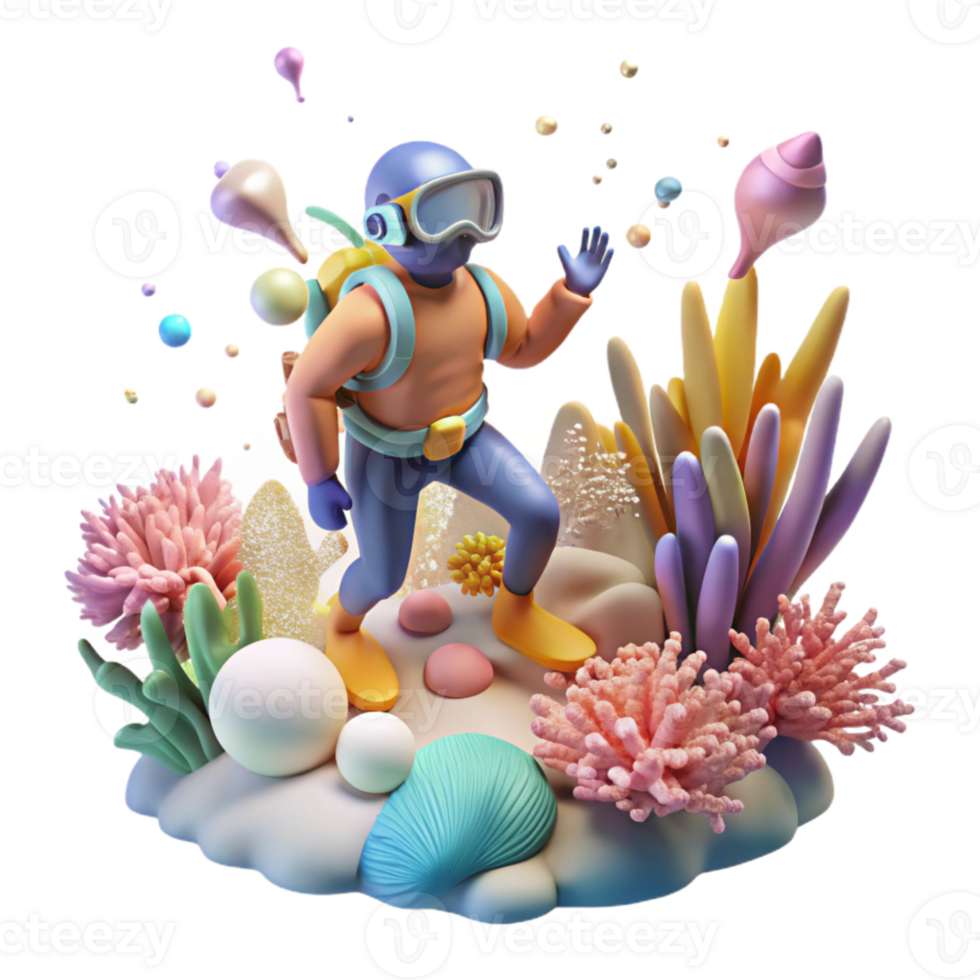 wonderful abstract Coral Reef Transparent Background with Diver in Distance professional png