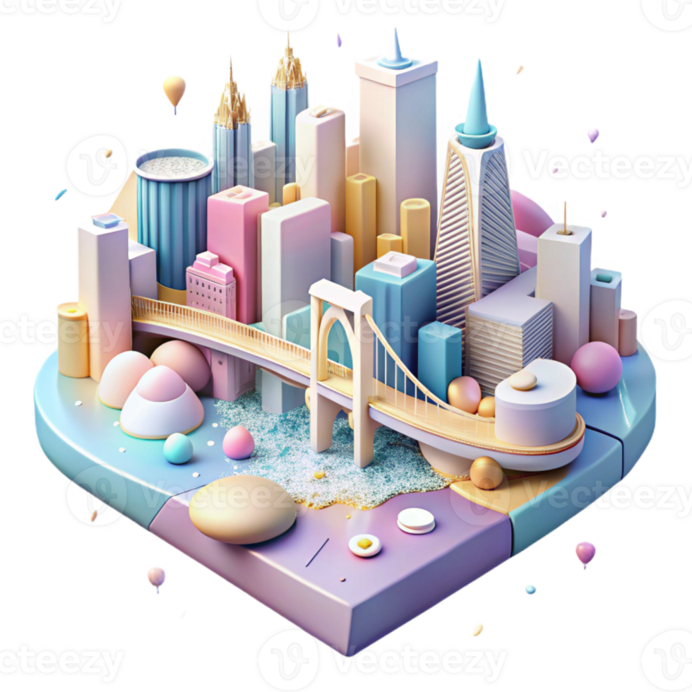 vibrant abstract Cityscape with River and Bridges Transparent authentic png