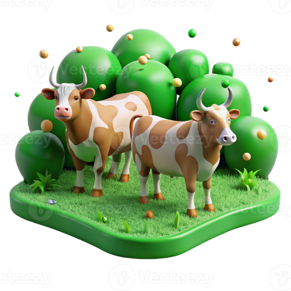 extraordinary minimalist Cattle in Vibrant Green Field Cutout Isolated Element png