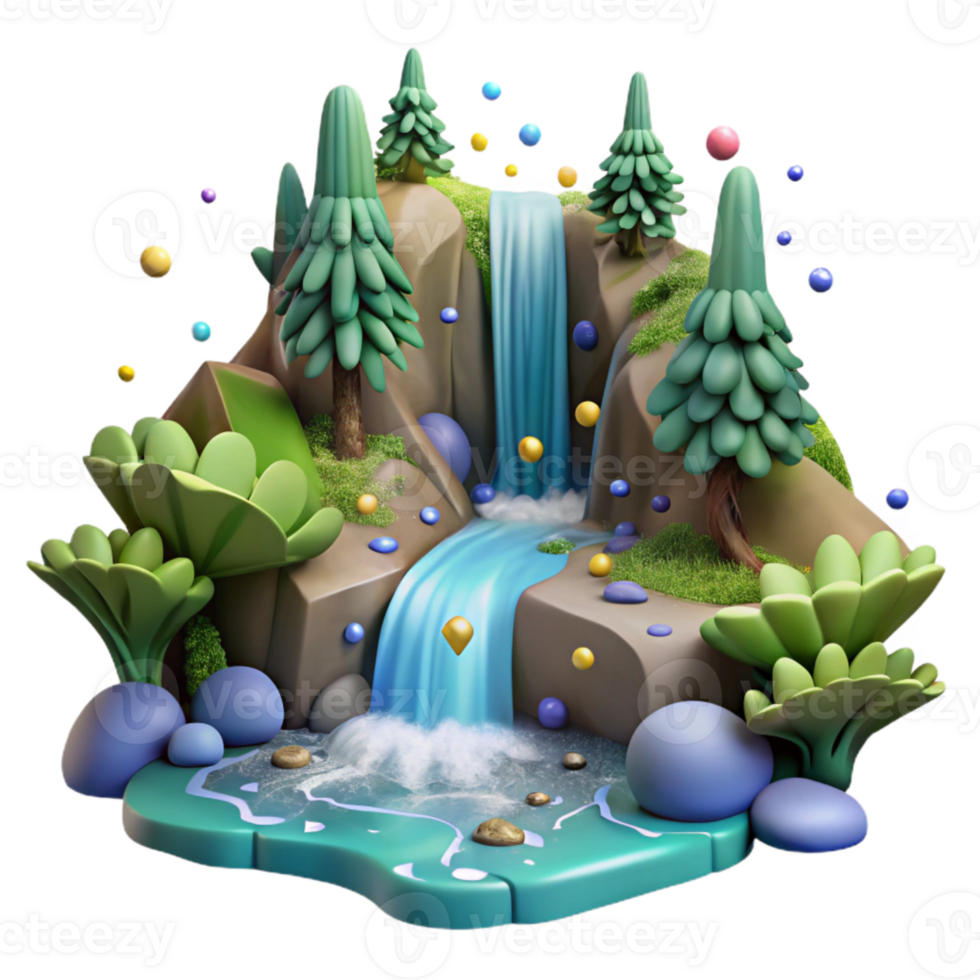 impressive traditional Forest Stream Waterfall Front View Transparent Background high resolution png