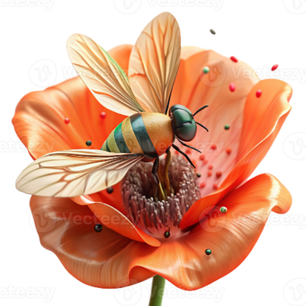 vibrant traditional Close Up of Hoverfly on Sunflower Transparent Background authentic png