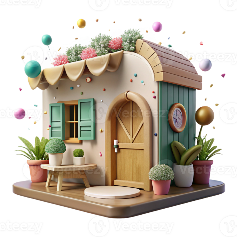 beautiful creative European Cottage Cutout with Flower Boxes high resolution png