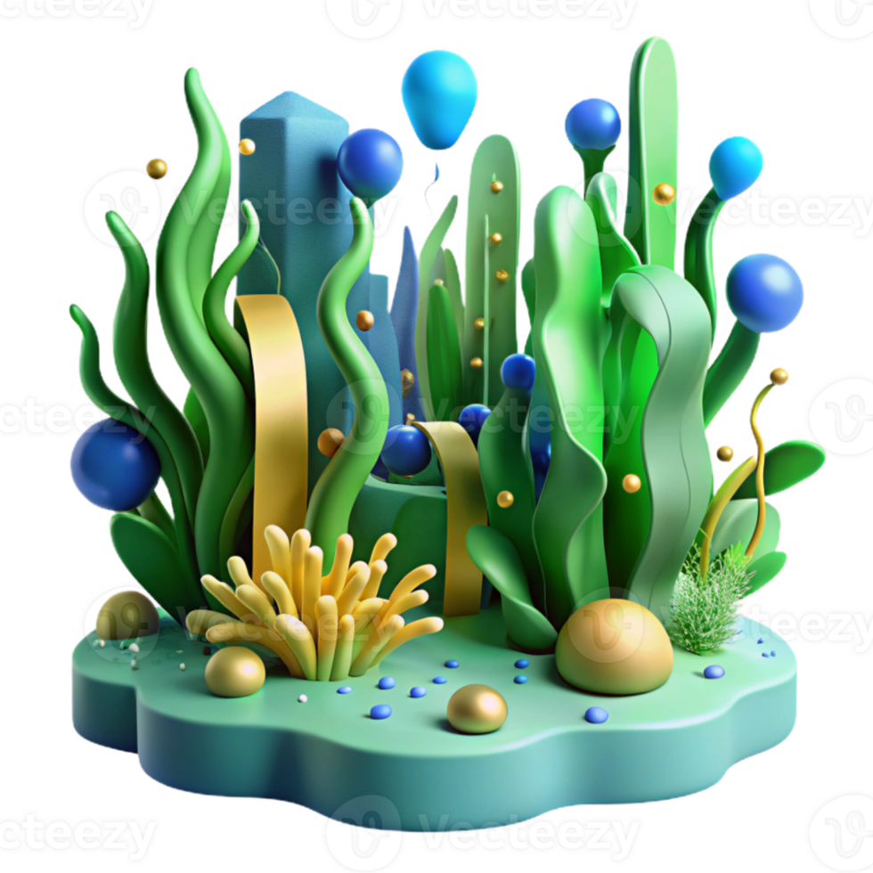 magnificent minimalist Depleted Kelp Forest Illustration Isolated Green and Blue authentic png