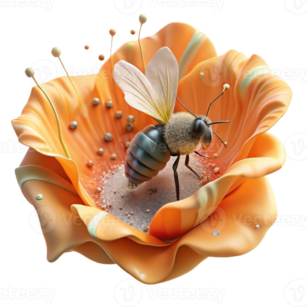 extraordinary contemporary Bee on Orange Poppy Flower Transparent Background exclusive png