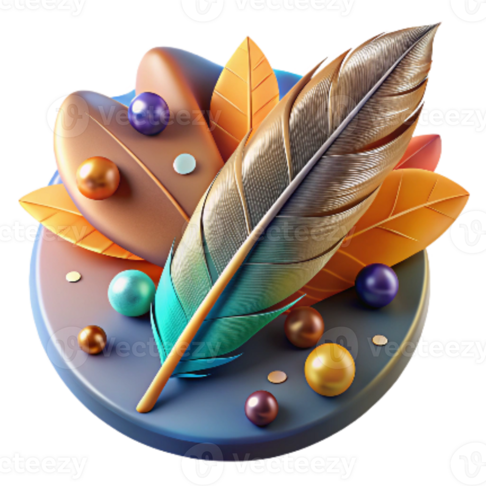 elegant rustic Feather Resting on Leaf Autumnal Colors Transparent Background detailed png