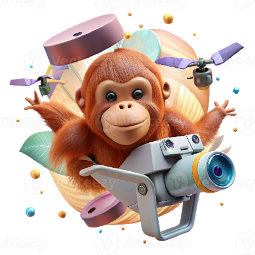 impressive modern Drone Photographing Orangutan Infant Isolated authentic png