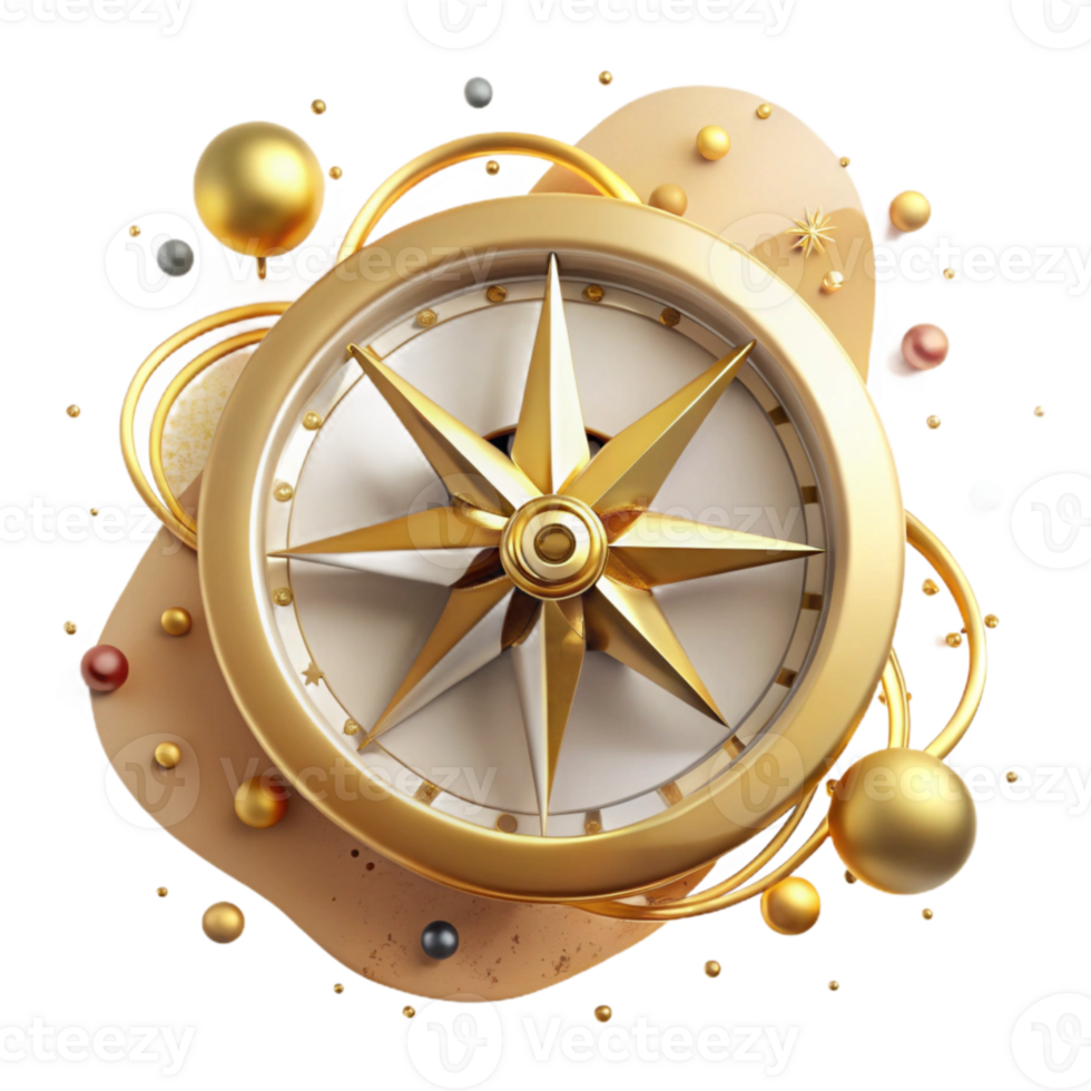 impressive rustic Antique Compass Rose Gold Detail Isolated high resolution png