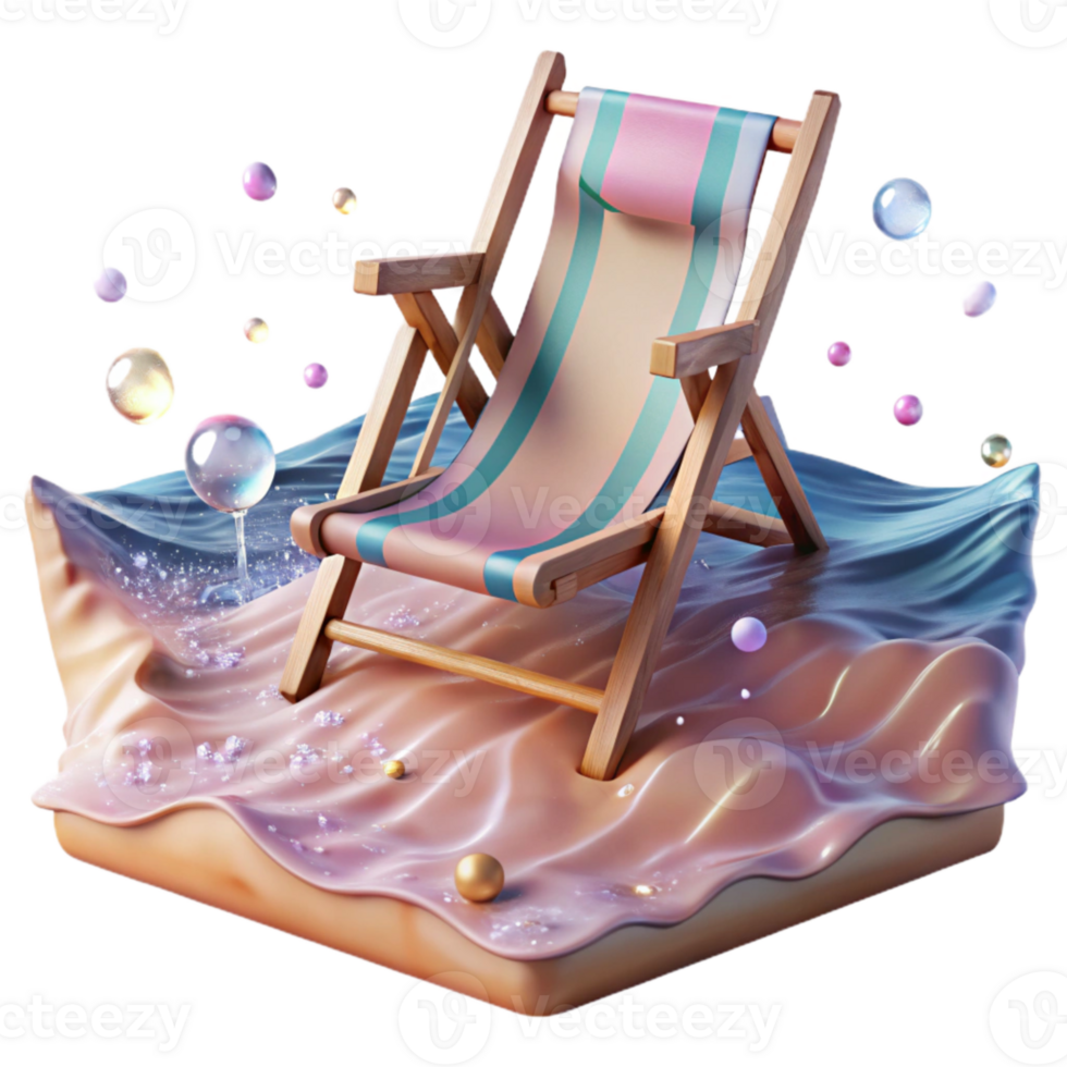 dramatic modern Empty Beach Chair on Flooded Shoreline Transparent Background Tourism Impact exclusive png