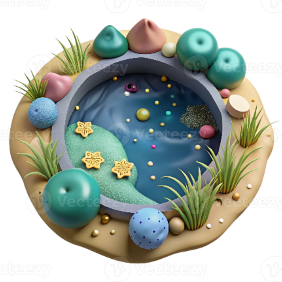elegant minimalist Freshwater Pond Ecosystem Cutout Top View exclusive png