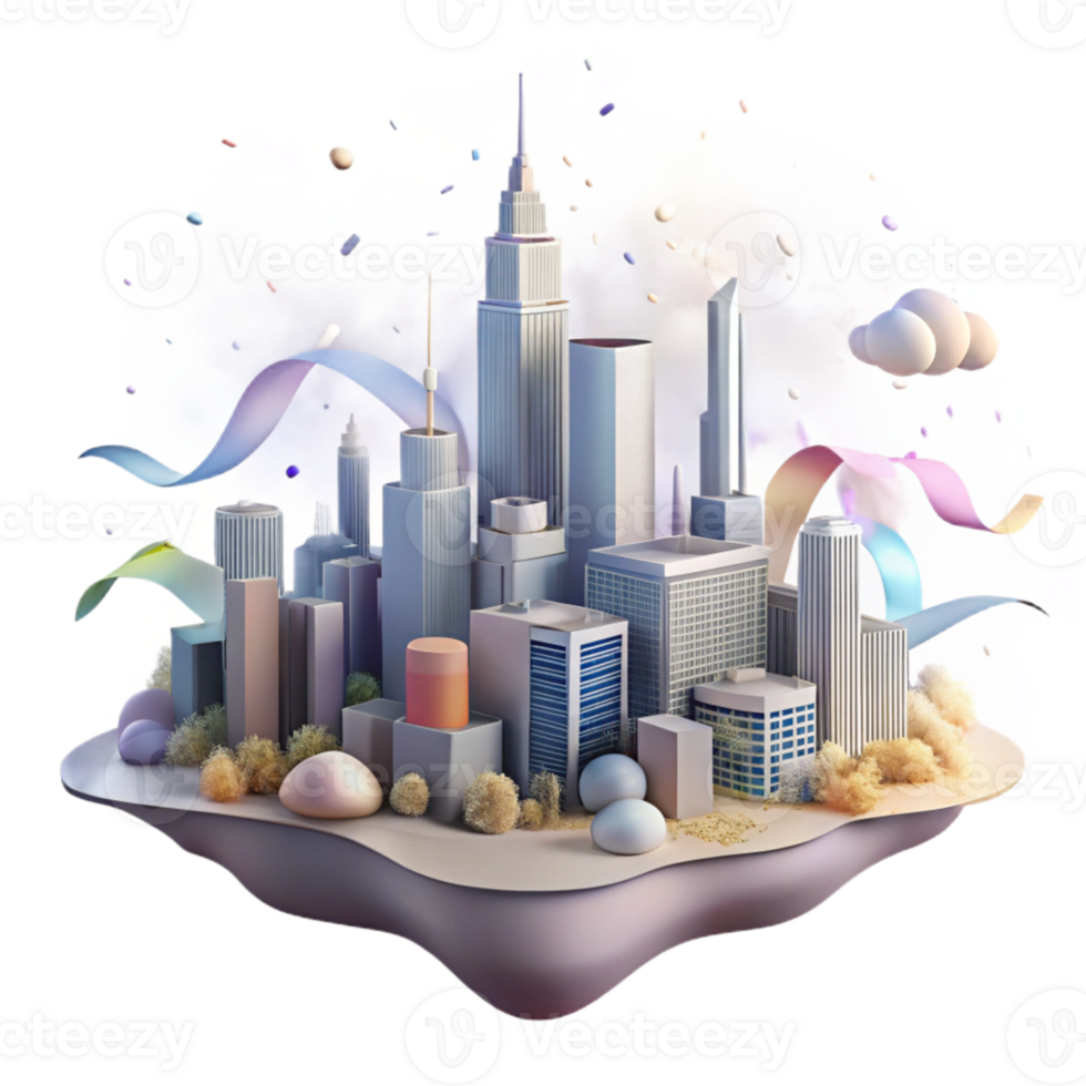 beautiful artistic City Skyline with Smog and Pollution Isolated Background exclusive png