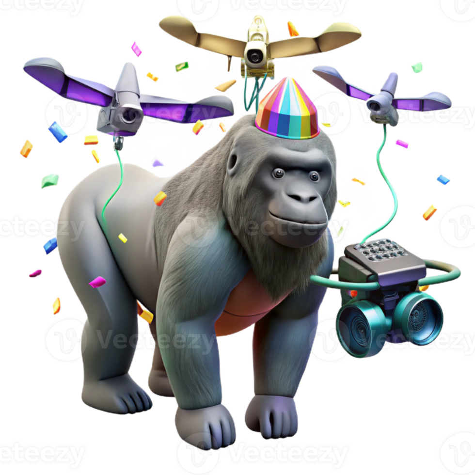 impressive artistic Drone Tracking Western Lowland Gorilla Isolated authentic png