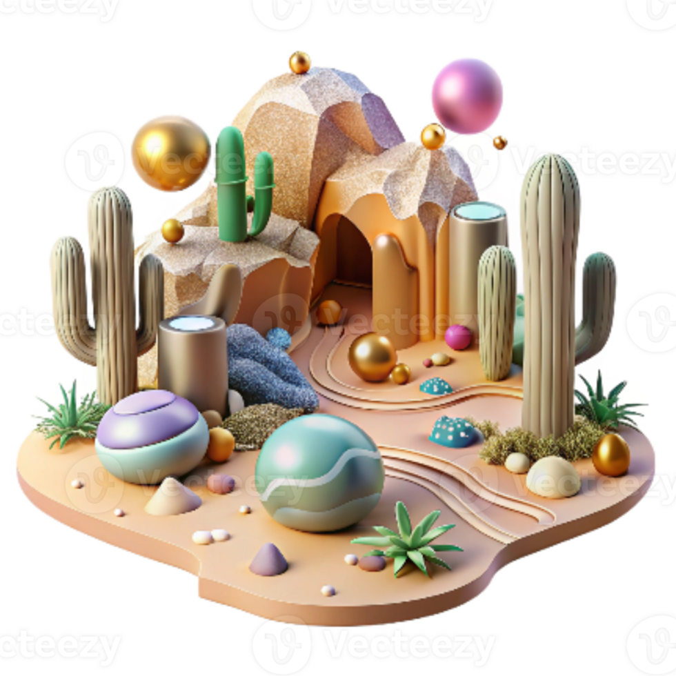 elegant artistic Diverse Desert Ecosystem Scene Transparent Element detailed png