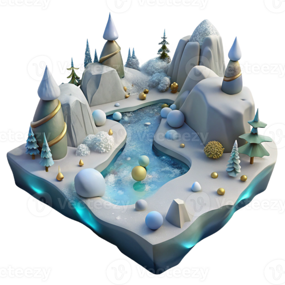 serene contemporary Frozen River Landscape Isolated Element Winter Scene authentic png