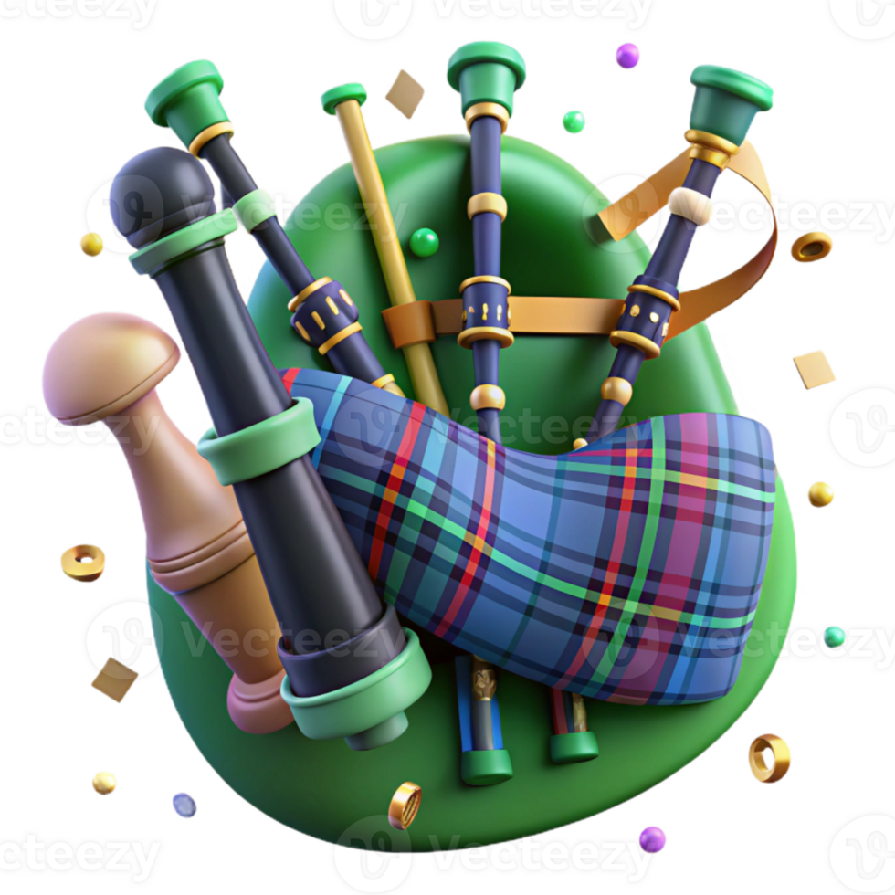 magnificent creative Bagpipes Highland Dress Green Tartan Isolated Element png