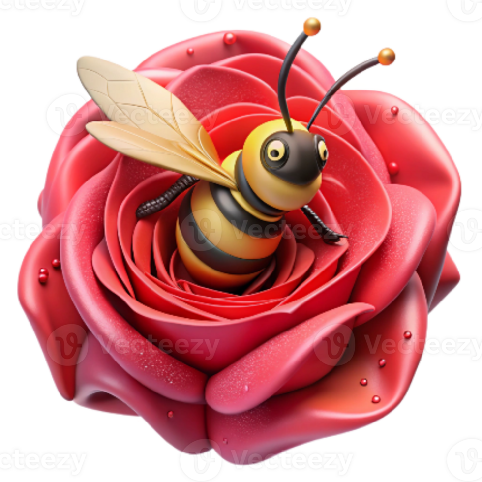 serene rustic Bumblebee on Red Rose Close Up Isolated premium png