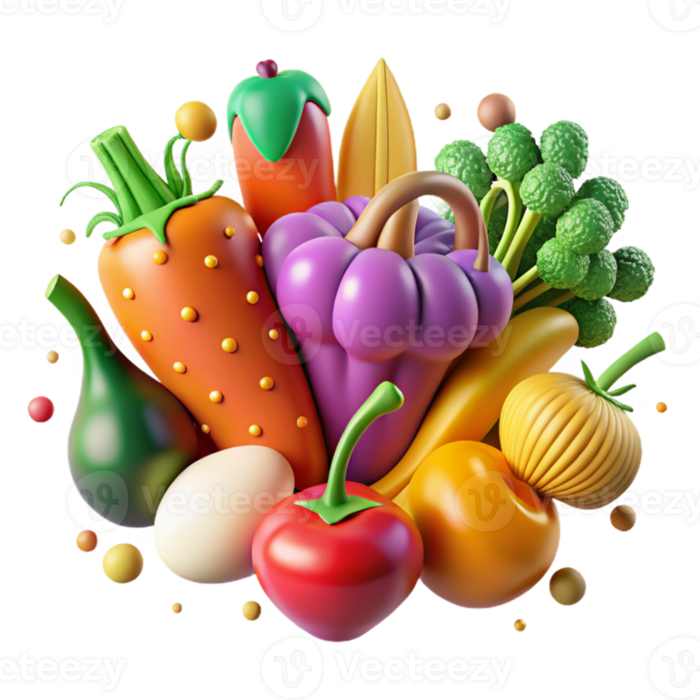 dramatic traditional Colorful Vegetable Medley Cutout Front View authentic png